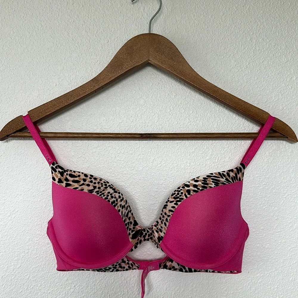 Victoria’s Secret Biofit Demi uplift bra 34C pink with leopard trim - Picture 1 of 7